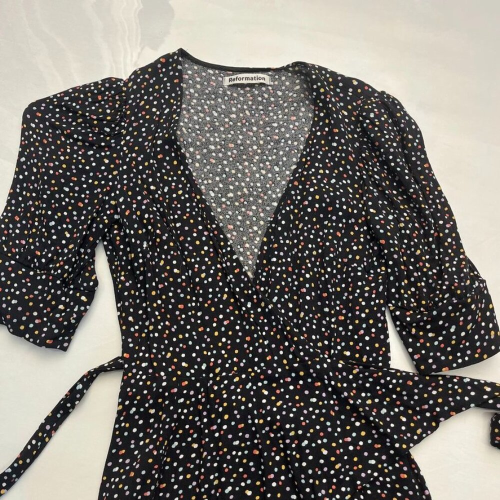 Reformation Black Polka Dot Wrap Dress XS - Picture 3 of 10